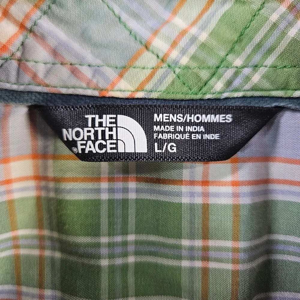 The‎ North Face Mens Plaid Short Sleeve Button Up Shirt L G Green Orange